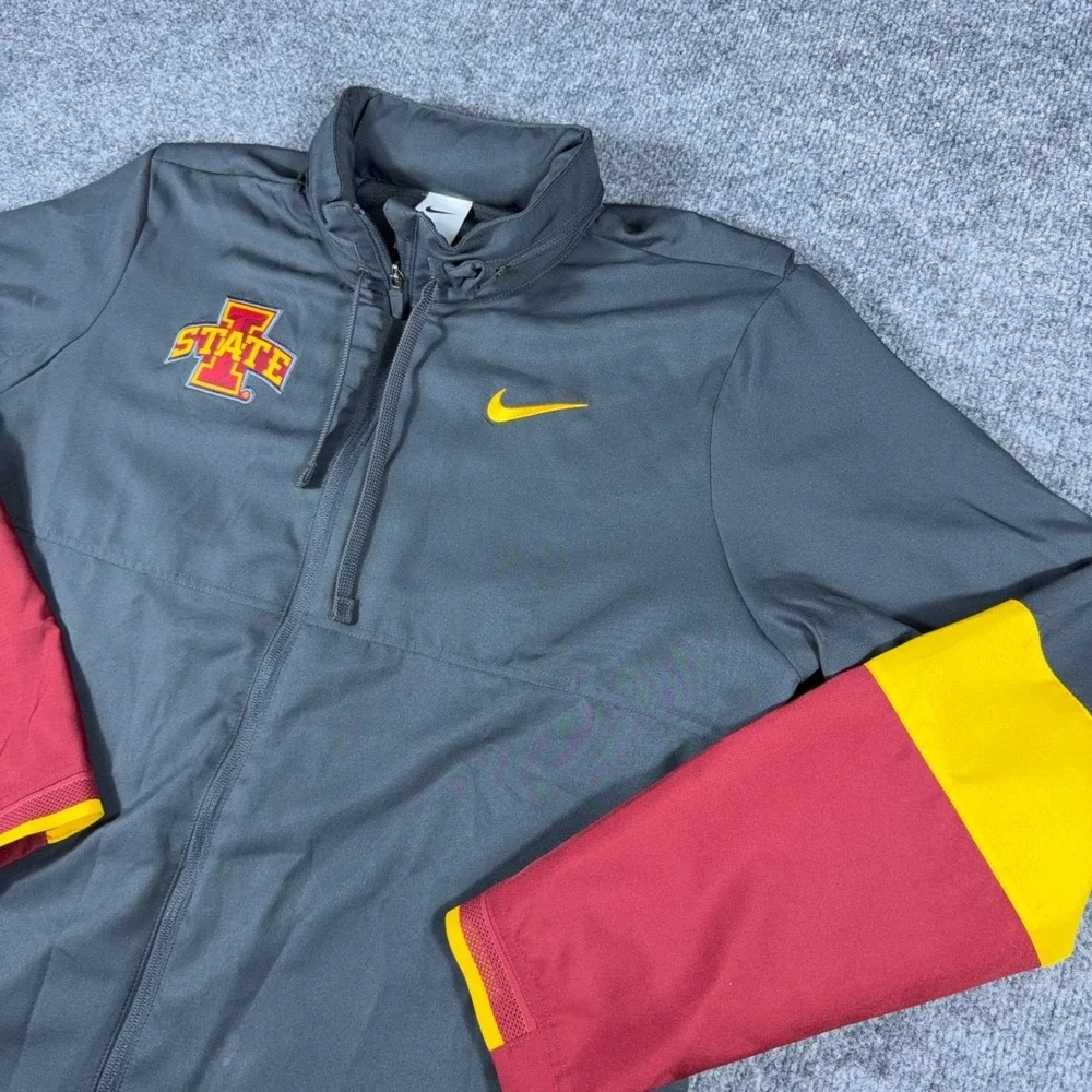 Nike Iowa State Cyclones Jacket Mens XXL Grey Red Yellow Full Zip Dri-FIT Hooded